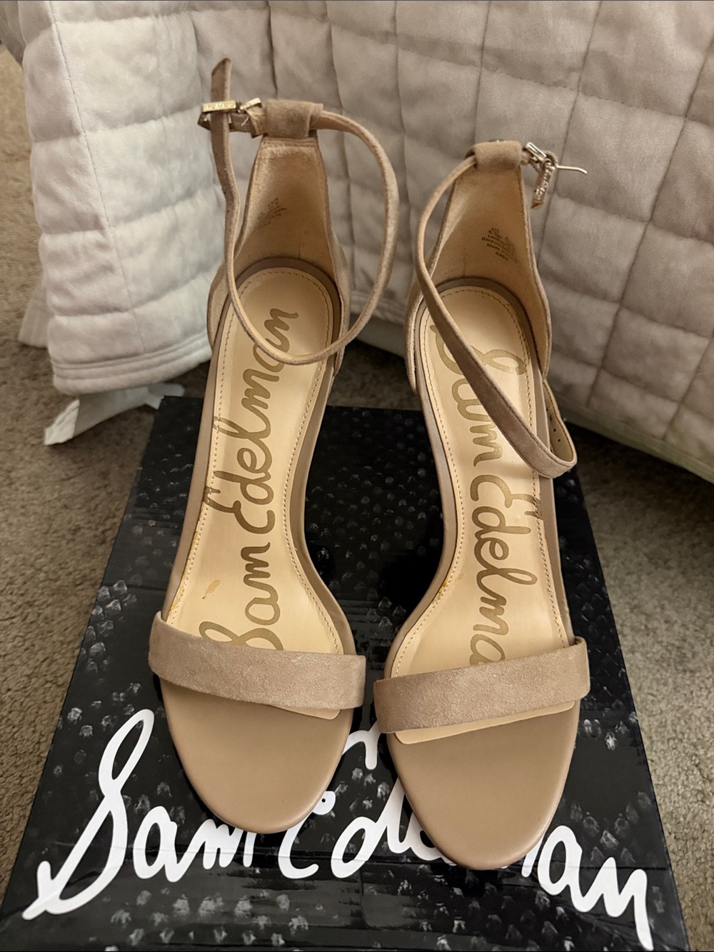 Sam Edelman Beige Suede Ankle-Strap High Heels - Picture 4 of 5
